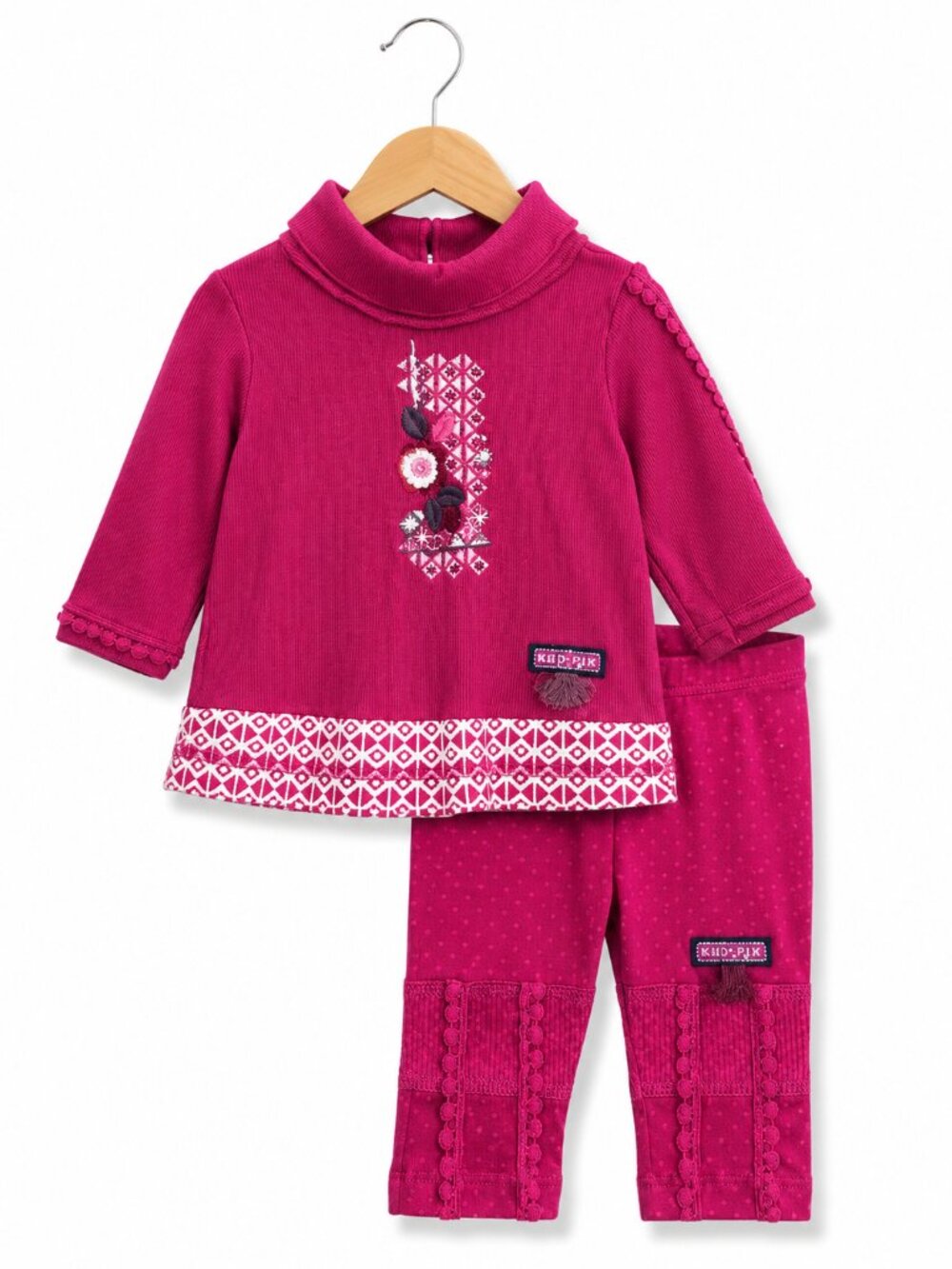 naartjie Girls Outfits 3-6 Mo Embroidered Cowl Neck Tunic Lace Print Leggings